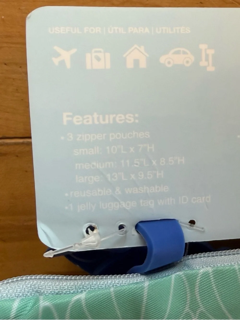 MIAMICA Travel Pouch Set with Jelly Luggage Tag Blue with Light Blue Accents